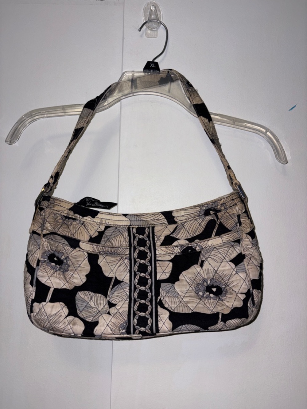 Vera Bradley Black and Cream Floral Quilted Shoulder Bag